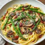 Roasted Asparagus and Mushroom Carbonara Recipe