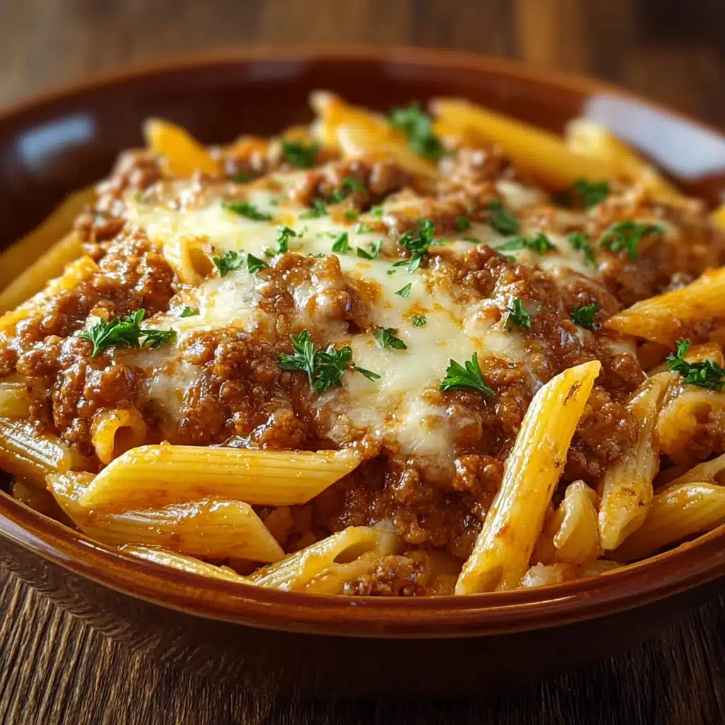 Cheesy Penne with Garlic Butter Ground BeefIngredients Recipe