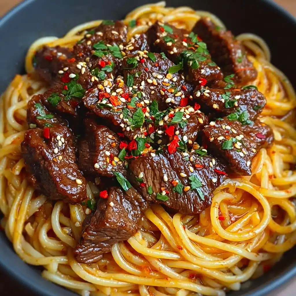 Sweet and Spicy Garlic Steak Pasta Recipe - Recipe Image