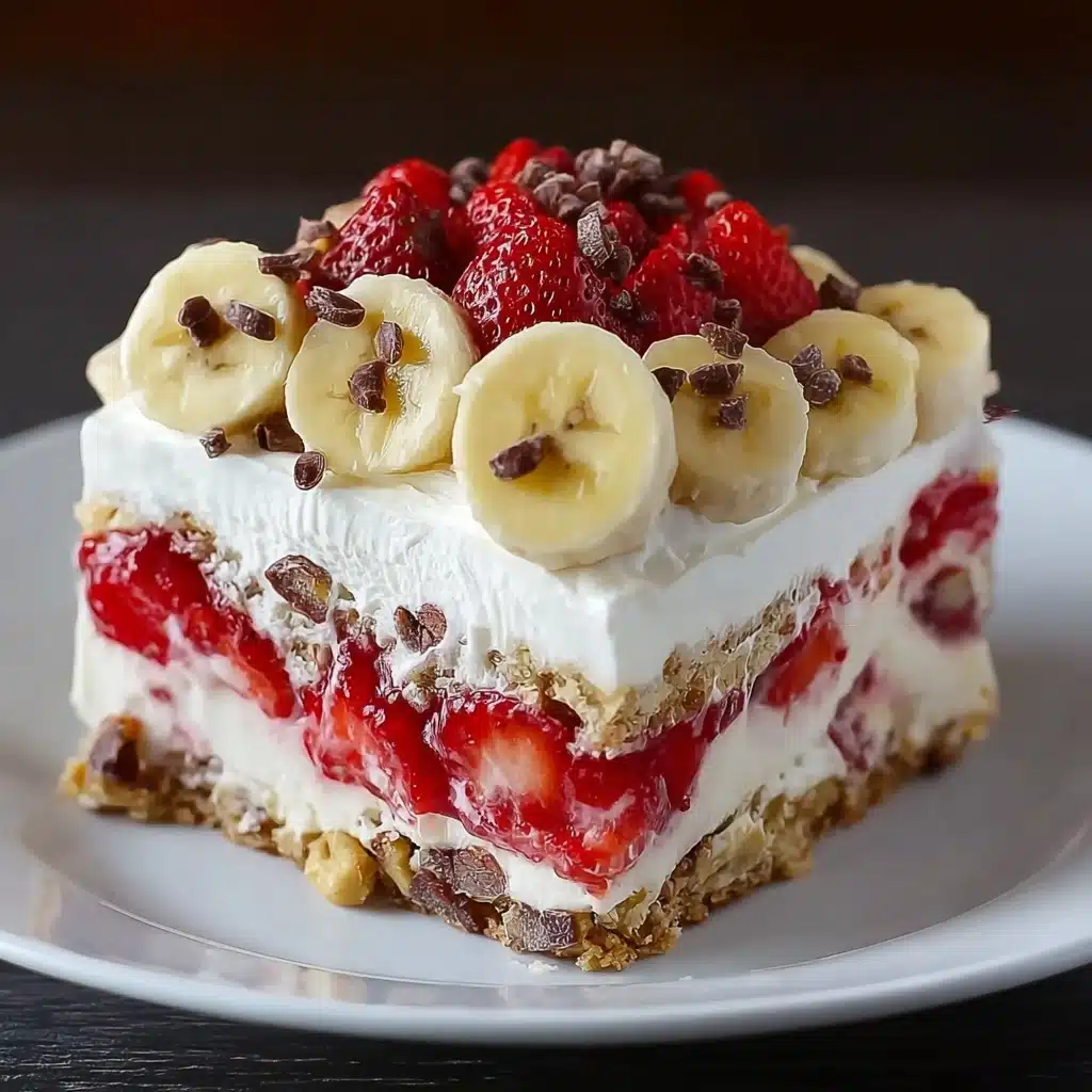 Easy Layered No-Bake Banana Split Cake with Graham Crust Recipe - Recipe Image
