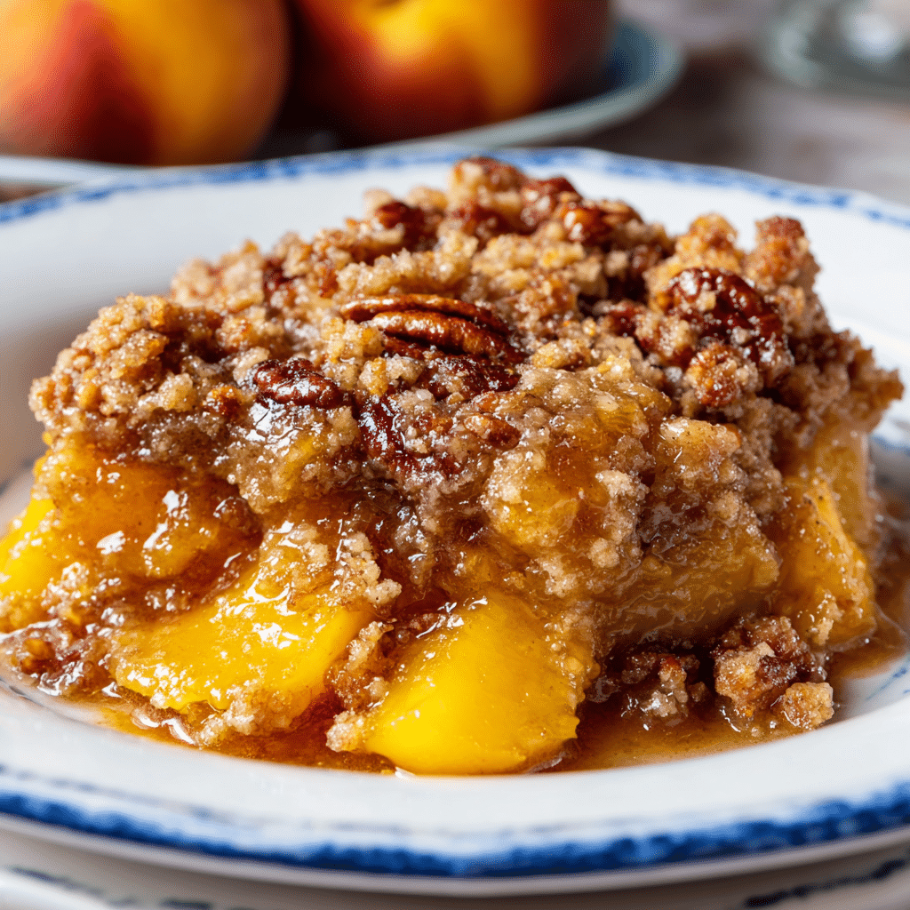 Best Peach Cobbler Recipe with Brown Sugar Pecan Crust Recipe - Recipe Image