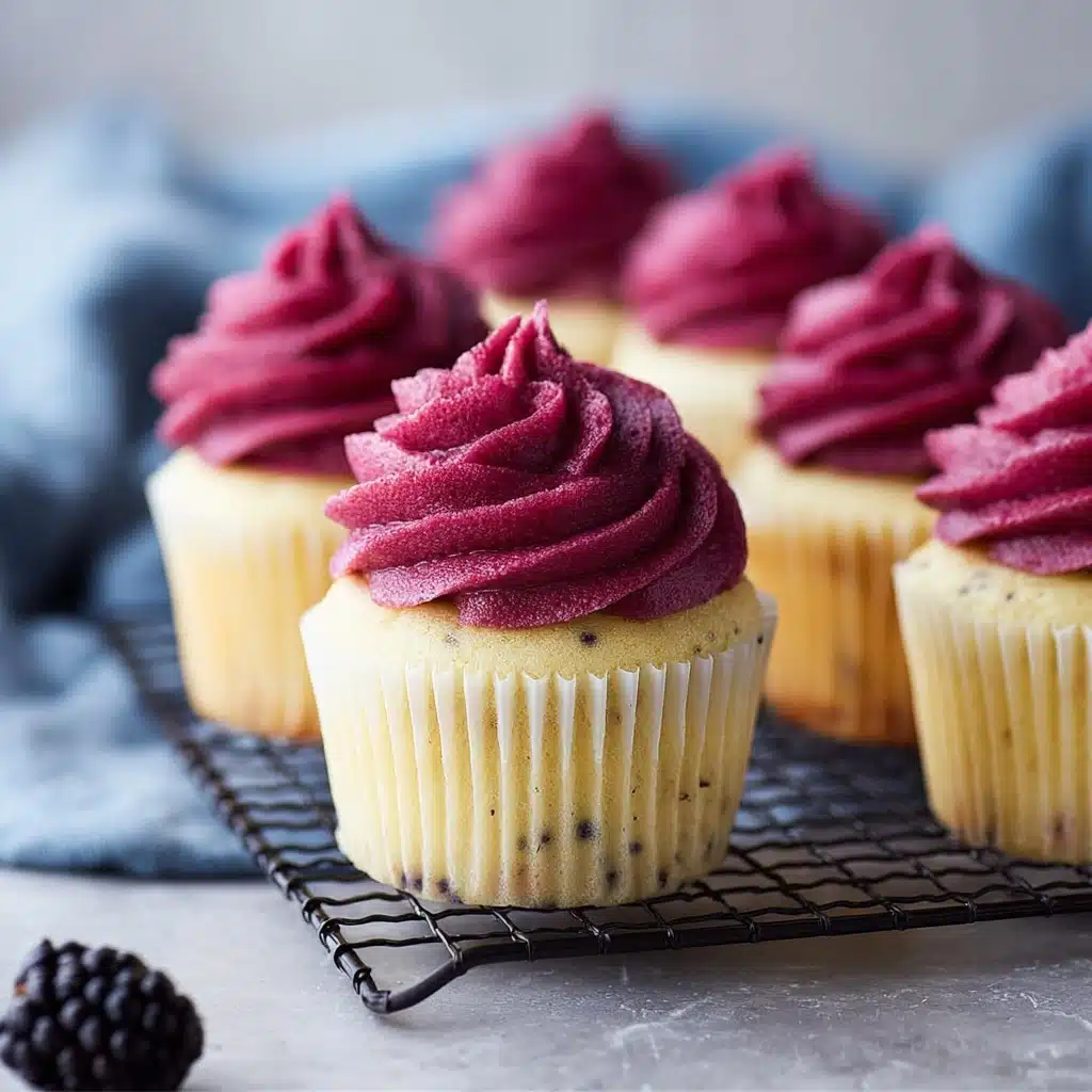 Lemon Poppy Seed Cupcakes with Blackberry Frosting Recipe - Recipe Image
