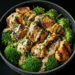 Grilled Chicken & Broccoli Bowls with Creamy Garlic Sauce Recipe