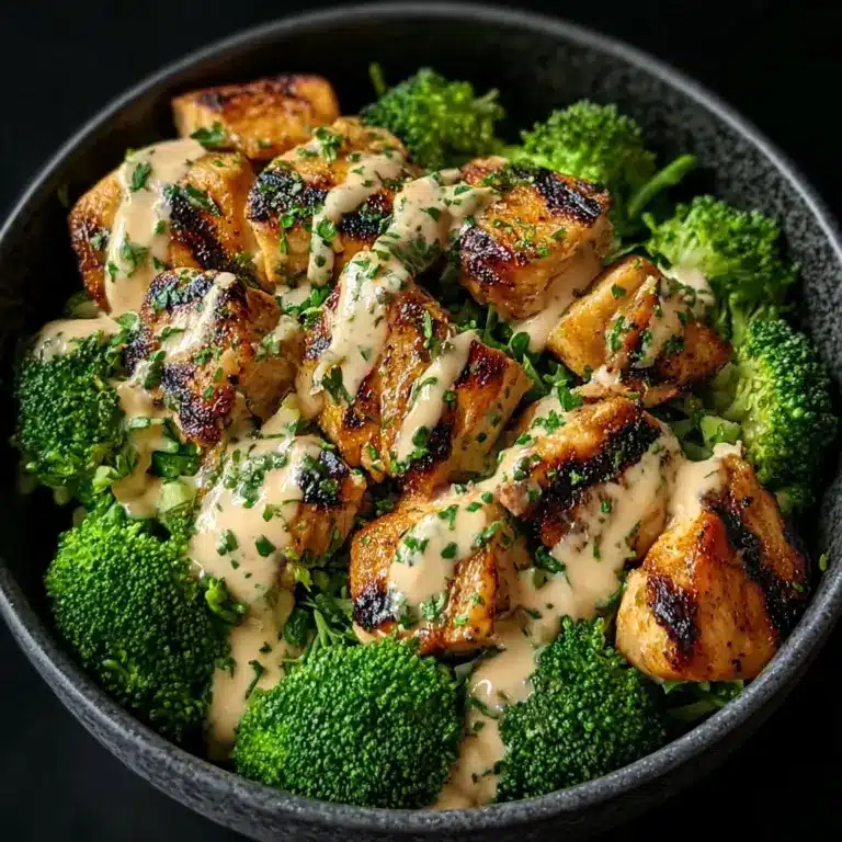 Grilled Chicken & Broccoli Bowls with Creamy Garlic Sauce Recipe