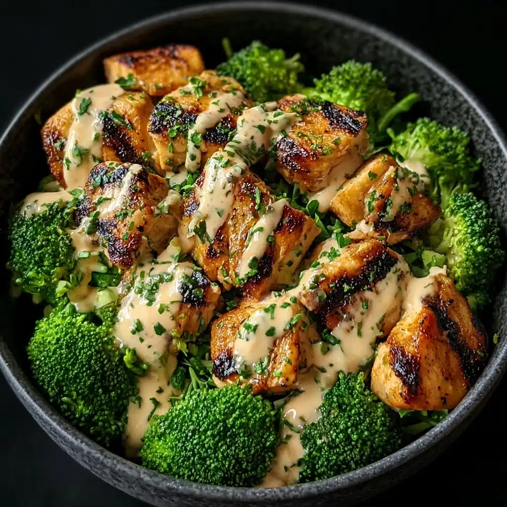 Grilled Chicken & Broccoli Bowls with Creamy Garlic Sauce Recipe