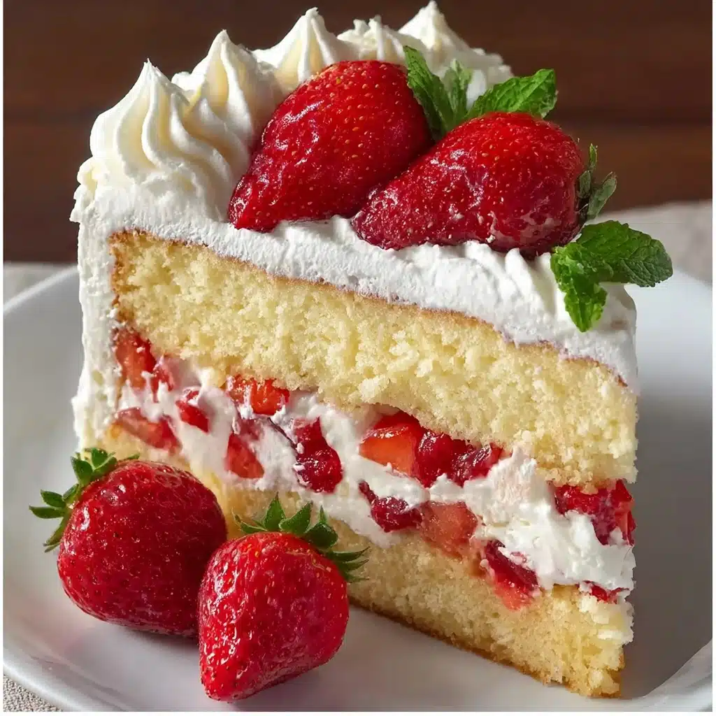 Moist Strawberry Shortcake Cake with Whipped Cream Frosting Recipe - Recipe Image