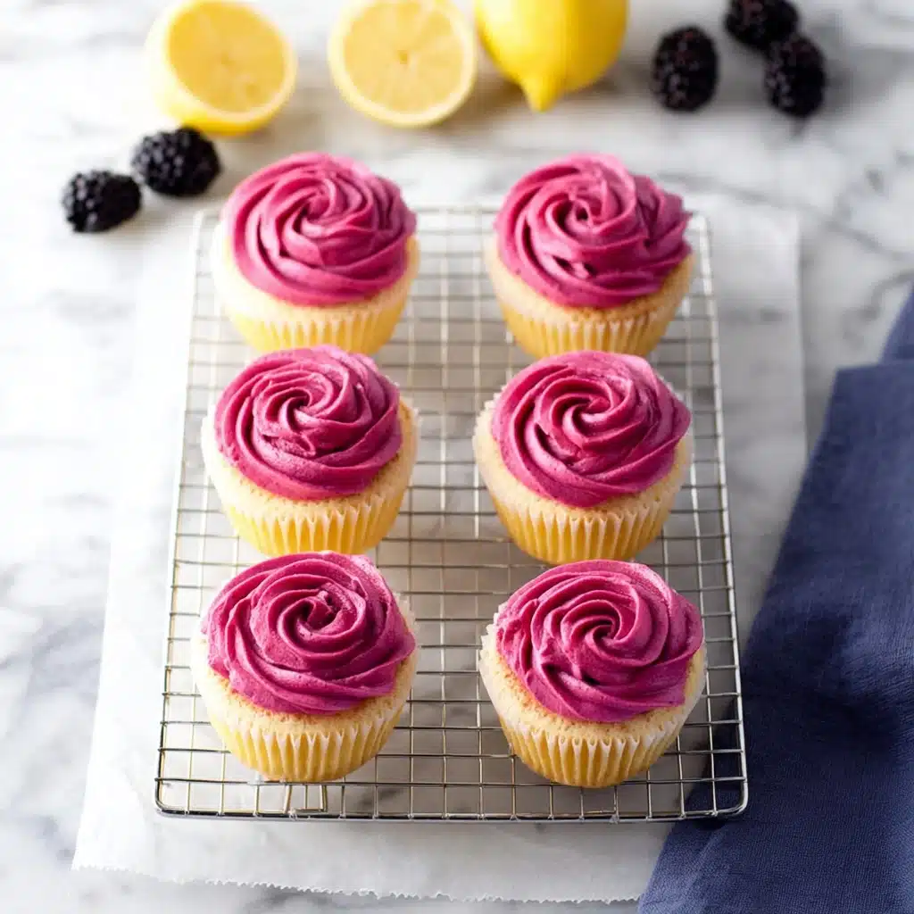 Lemon Poppy Seed Cupcakes with Blackberry Frosting Recipe - Recipe Image