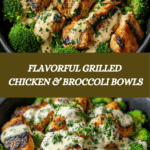 Grilled Chicken & Broccoli Bowls with Creamy Garlic Sauce Recipe