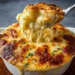 Pour the seafood mixture into a large baking dish Recipe
