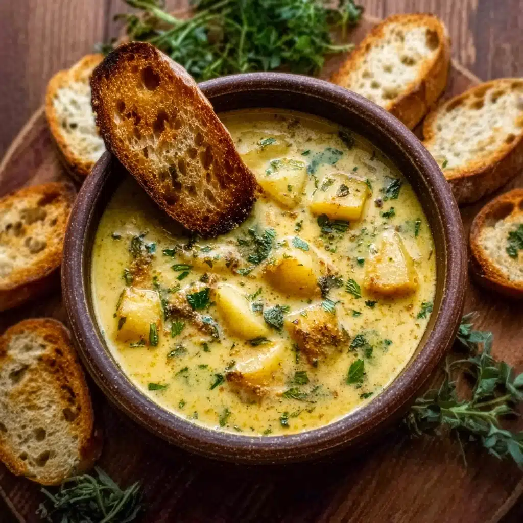 Hearty Cheddar Garlic Herb Potato Soup Recipe - Recipe Image