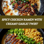 Fiery Chicken Ramen with Creamy Garlic Sauce Recipe