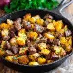 Garlic Butter Beef Bites & Potatoes make a perfect dinner Recipe