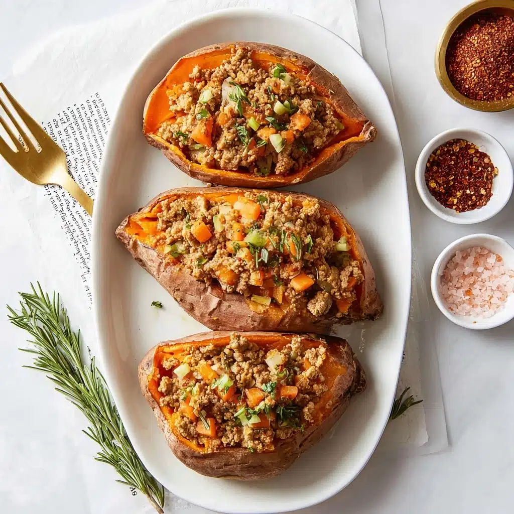 High Protein Ground Turkey Stuffed Sweet Potato Recipe - Recipe Image