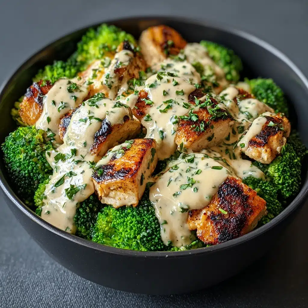 Grilled Chicken & Broccoli Bowls with Creamy Garlic Sauce Recipe - Recipe Image