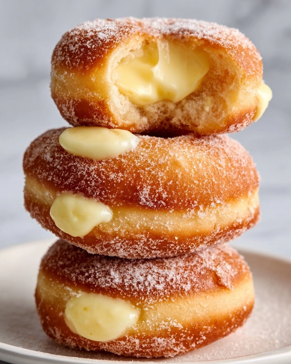 The image shows a close-up of six round pastries placed on a piece of parchment paper on a white marble surface. Each pastry has a golden-brown crust with a light dusting of powdered sugar evenly covering the top. The pastries are slightly domed, with soft texture visible through small cracks and a bit of cream peeking from inside a couple of them near the bottom edges. In the background, a gold fork rests partially on the parchment paper and the marble surface, adding a touch of elegance. The focus is sharp on the front pastries, highlighting their fluffy and soft appearance. photo taken with an iphone --ar 4:5 --v 7