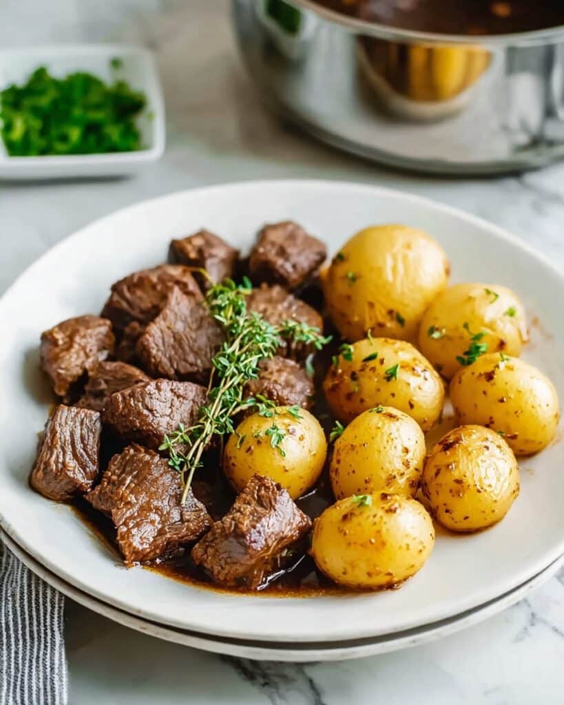 Crockpot Garlic Butter Beef Bites with Potatoes Recipe