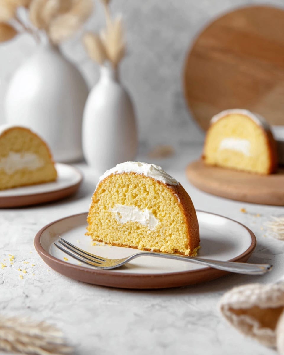 A single round bundt cake with a golden brown color sits in the center of a white plate. The cake has ridges all around its ring shape, creating a fluted pattern with a hollow middle. It is topped with a light dusting of white powdered sugar, which falls gently onto the cake's textured surface and the surrounding white marbled table. The cake looks soft and moist with a slightly shiny crust. photo taken with an iphone --ar 4:5 --v 7