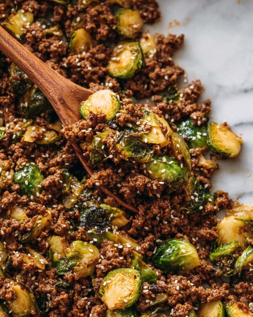 Ground Beef and Brussels Sprouts Stir-Fry with Sweet Chili and Lime Recipe