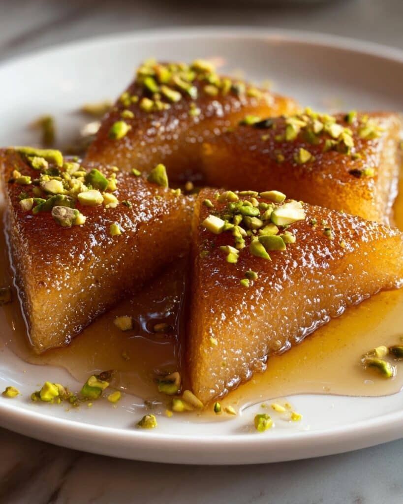 Honey-Soaked Semolina Triangles with Pistachios Recipe
