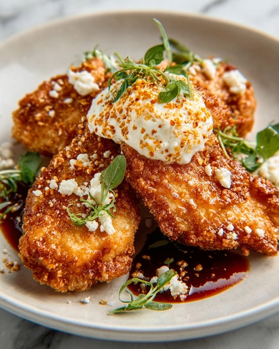 The image shows three pieces of grilled chicken thighs with a golden-brown, slightly charred crust, each topped with small white crumbles of cheese and fresh green cilantro leaves scattered evenly over the surface. The chicken is placed inside a white bowl filled with a rich, dark brown sauce that pools gently around the meat. The texture of the chicken looks juicy and tender with spices visible on the surface, and the cilantro adds a fresh contrast to the warm colors of the chicken and sauce. The bowl sits on a white marbled textured surface. photo taken with an iphone --ar 4:5 --v 7